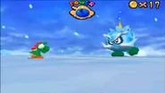 Yoshi up against Chief Chilly ready for battle.