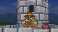 Les frères Goomba à côté du Roi Goomba