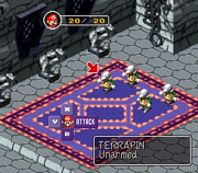 Mario fighting a group of  during an enemy battle