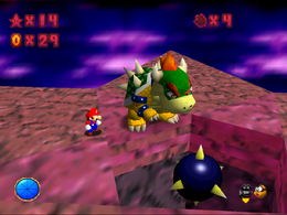 Bowser in his idle state, pondering the orb bomb