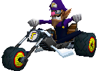 Waluigi riding on the Zipper.