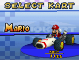 Mario in his B Dasher on the Select Kart screen.