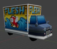 The early versions of the "Fresh Cheep Cheep" vans once read "Flesh" instead of "Fresh", most likely a translation error.