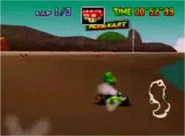Yoshi racing on Koopa Troopa Beach.