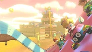 Baby Peach and Baby Daisy in the anti-gravity section of the course.