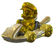 Gold Mario on his golden kart.