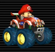 Baby Mario's Tiny Titan, red with white stripes, blue emblem, orange stripe through.