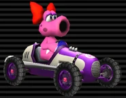 Birdo's Classic Dragster, which has a white body, purple stripes & rims, blue windshield, and silver dual-exhaust.