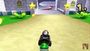Metal Mario about to enter Peach's Castle.