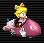 Baby Peach's Bullet Bike has a pink complexion with a white rear.