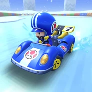 Toad (Pit Crew) racing on his Blue Seven in Vanilla Lake 1