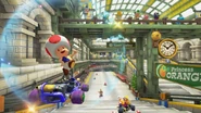 Toad racing on the track.