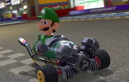 Luigi giving a racer a warning stare, To Not Mess with him!