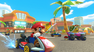 MK8D Coconut Mall Mirror Parking.png (2.46 MB) Mario, Bowser and Luigi racing at the parking lot in Mirror Mode.
