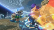 Waluigi about to approach Bowser in Renegade Roundup.
