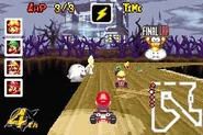 A Boo being helpful and lighting the way for Mario in Boo Lake.