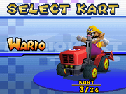 Wario in his Dragonfly on the Select Kart screen.