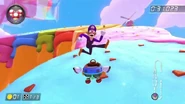 Waluigi driving on the ice cream road.
