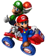 Artwork of Mario and Luigi riding the Red Fire.