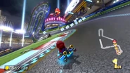 Performing another Mini-Turbo on the third turn. The Mario statue can be seen from here.