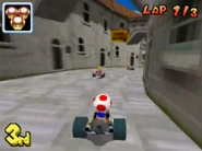 Toad racing in his Zipper at Delfino Square.