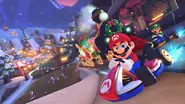 Merry Mountain Group Screenshot MK8DX.webp (198 KB) Mario and other racers driving alongside the sleigh train on Merry Mountain.