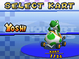Yoshi in his Egg 1, on the Select Kart screen.