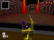 Waluigi at the section with the Flaming Burners.