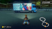 A truck featuring a promotion of Mario Kart 8.