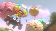 Lakitu, gliding past the princesses' balloons.