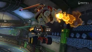 Dry Bowser uses the only glider ramp that's present on the track.