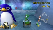 Yoshi racing at N64 Sherbet Land in his Daytripper.