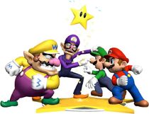 Mario en Luigi hebben ruzie met Wario en Waluigi in .
