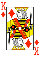 The King of Diamonds. This sword for that King is a no-no, because the King should be holding an ax. Also, this is the only king in the deck whose head is facing sideways.