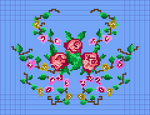 Family backdrop door. This design represents a cross-stitch folk design of rosebuds.