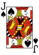 Jack of spades. This Jack, however, is the only Jack in the deck holding a stick instead of the usual ax. Also, is that stick supposed to represent the scepter he holds up?