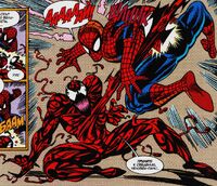 Cletus Kasady (Earth-616), Carnage (Klyntar) (Earth-616), and Peter Parker (Earth-616) from Web of Spider-Man Vol 1 101 001