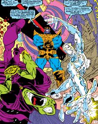 Silver Surfer and Drax the Destroyer are tormented by Thanos