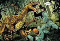 Ultimate Spider-Man Vol 4 13 Peter Parker and Harry Osborn attacked by a dinosaur