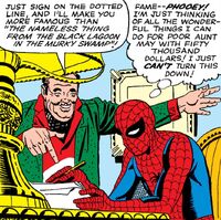 Spider-Man signs a contract with B.J. Cosmos