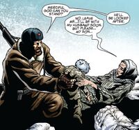 Dying Edie Magnus gives little Eric Magnus to russian soldiers