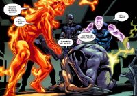 Thing, Human-Torch, Nick Fury and Carol Danvers are interrogating Captain Marvel Earth-1610