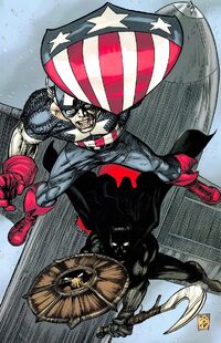 Black Panther- Flags of Our Fathers Vol 1 4 Captain America and Black Panther with shields.jpg