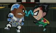 Cyborg (Earth-Teen Titans), Robin (Earth-Teen Titans) fighting