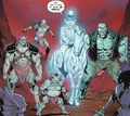 James, Solomon Grundy, and The Three (Post-Flashpoint) attack Hawkman and Hawkgir