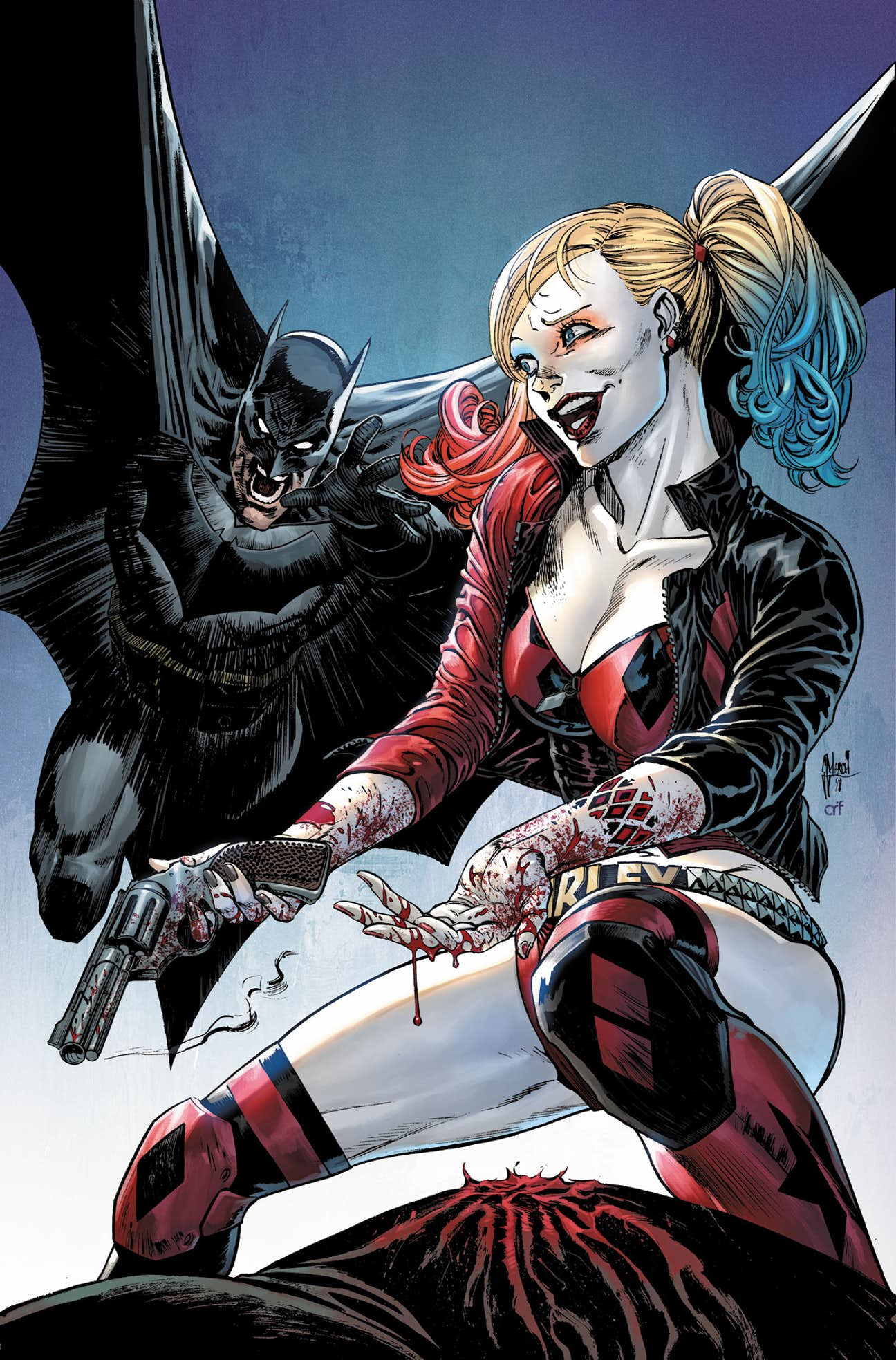 also known as Harley Quinn (a pun on the word "harlequin"...