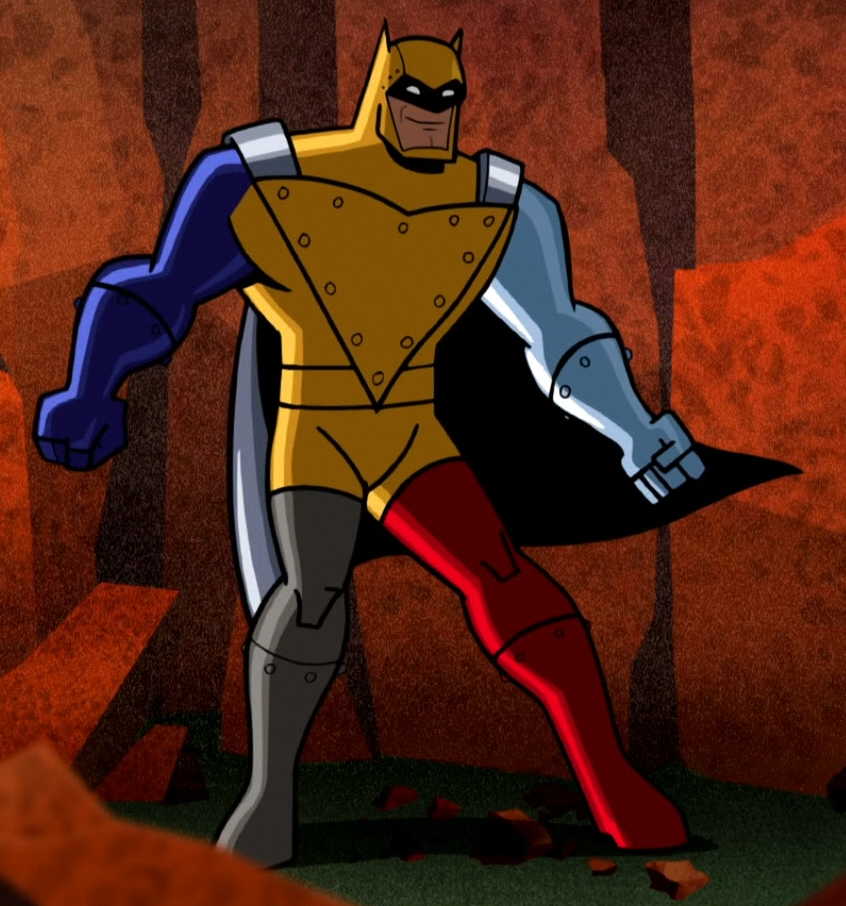 Image of Batman while combined with the Metal Men. Batman's usual attire is replaced by a different colored metal on each limb.