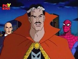 Strange with allies Wong and Spider-Man