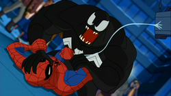 Venom nearly unmasks Spider-Man in public