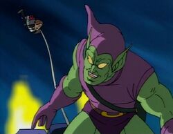 Green Goblin has Peter in his grasp.